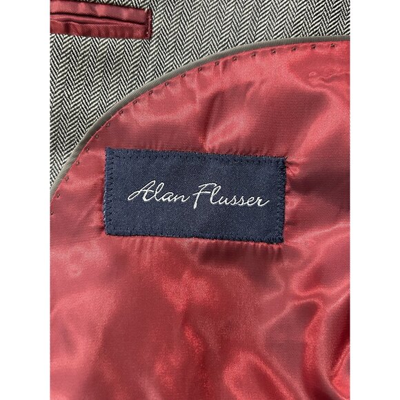 Alan Flusser Mens Gray Herringbone Blazer Jacket 44R Silk Worsted Wool Blend - Picture 6 of 11